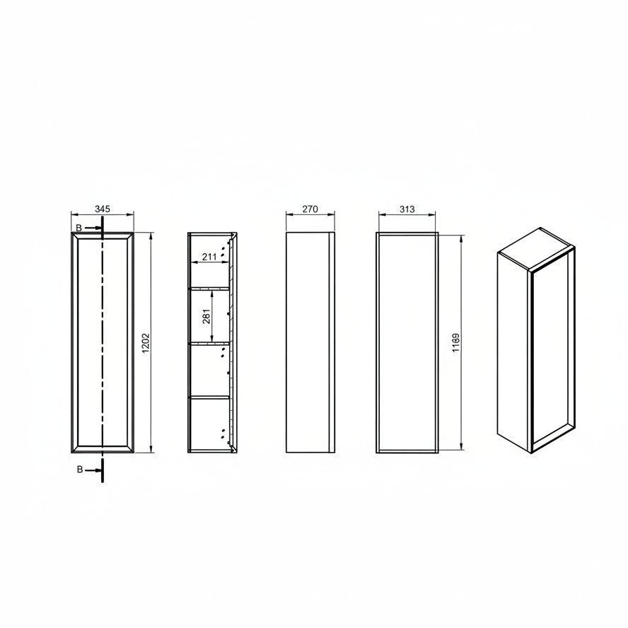 Push 345mm Wall Hung 1 Door Tall Unit - Matt Cotton