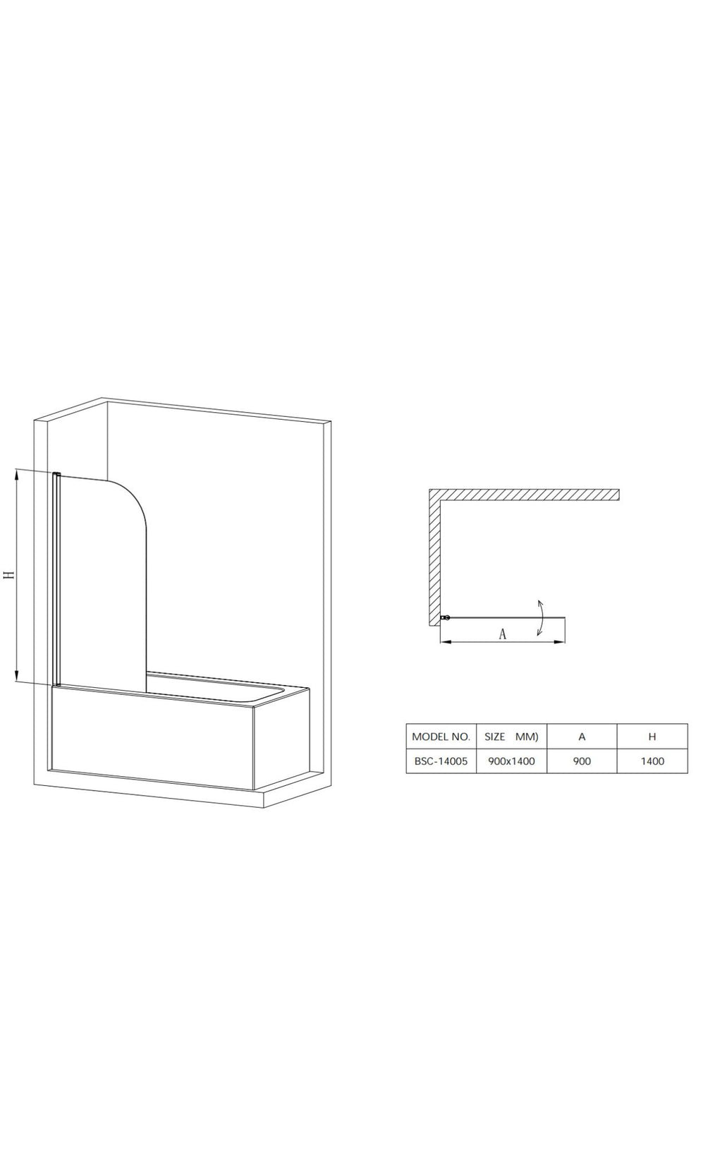 RIO Bathtub Glass Screen 5MM Toughened Glass 900MM X 1400MM