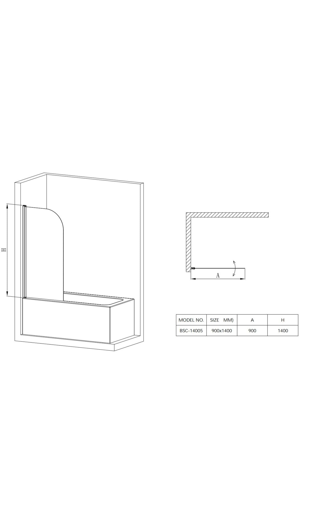 RIO Bathtub Glass Screen 5MM Toughened Glass 900MM X 1400MM