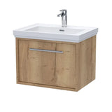 nuie lux Roseburn Autumn Oak 1 Drawer Wall Hung Vanity Unit With 1 Tap Hole Fireclay Basin