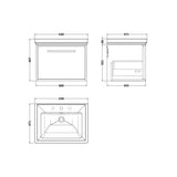 nuie lux Roseburn Autumn Oak 1 Drawer Wall Hung Vanity Unit With 3 Tap Holes Fireclay Basin