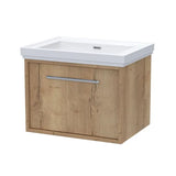nuie lux Roseburn Autumn Oak 1 Drawer Wall Hung Vanity Unit With Fireclay Basin