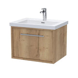 nuie lux Roseburn Autumn Oak 1 Drawer Wall Hung Vanity Unit With 1 Tap Hole Fireclay Basin
