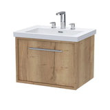 nuie lux Roseburn 600mm Autumn Oak 1 Drawer Wall Hung Vanity Unit With 3 Tap Holes Fireclay Basin