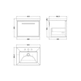 nuie lux Roseburn 600mm Autumn Oak 1 Drawer Wall Hung Vanity Unit With 3 Tap Holes Fireclay Basin