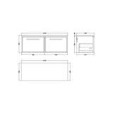 nuie lux Roseburn 1200mm Autumn Oak 2 Drawer Wall Hung Vanity Unit With Co-ordinating Worktop