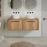 nuie lux Roseburn 1200mm Autumn Oak 2 Drawer Wall Hung Vanity Unit With Co-ordinating Worktop