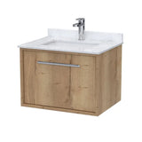 nuie lux Roseburn Autumn Oak 1 Drawer Wall Hung Vanity Unit With Basin With Marble Worktop
