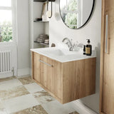 nuie lux Roseburn Autumn Oak 1 Drawer Wall Hung Vanity Unit With Basin With Marble Worktop