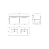 nuie lux Roseburn 1200mm Autumn Oak 2 Drawer Wall Hung Vanity With Twin Marble Basin