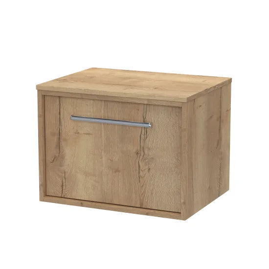 nuie lux Roseburn 600mm Autumn Oak 1 Drawer Wall Hung Vanity Unit With Co-ordinating Worktop