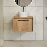 nuie lux Roseburn 600mm Autumn Oak 1 Drawer Wall Hung Vanity Unit With Co-ordinating Worktop