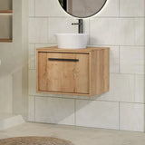 nuie lux Roseburn 600mm Autumn Oak 1 Drawer Wall Hung Vanity Unit With Co-ordinating Worktop