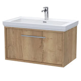 nuie lux Roseburn 800mm Autumn Oak 1 Drawer Wall Hung Vanity Unit With 1 Tap Hole Fireclay Basin