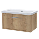 nuie lux Roseburn 800mm Autumn Oak 1 Drawer Wall Hung Vanity Unit With Fireclay Basin