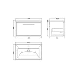 nuie lux Roseburn Autumn Oak 1 Drawer Wall Hung Vanity Unit With 1 Tap Hole Fireclay Basin
