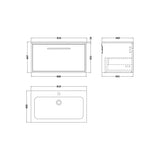 Nuie Lux Roseburn Autumn Oak Wall Hung 1-Drawer Unit & Stone Basin 1TH