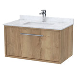 nuie lux Roseburn 800mm Autumn Oak 1 Drawer Wall Hung Vanity Unit With Basin With Marble Worktop