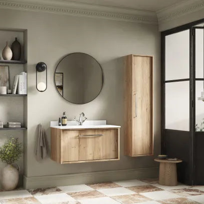 nuie lux Roseburn 800mm Autumn Oak 1 Drawer Wall Hung Vanity Unit With Basin With Marble Worktop