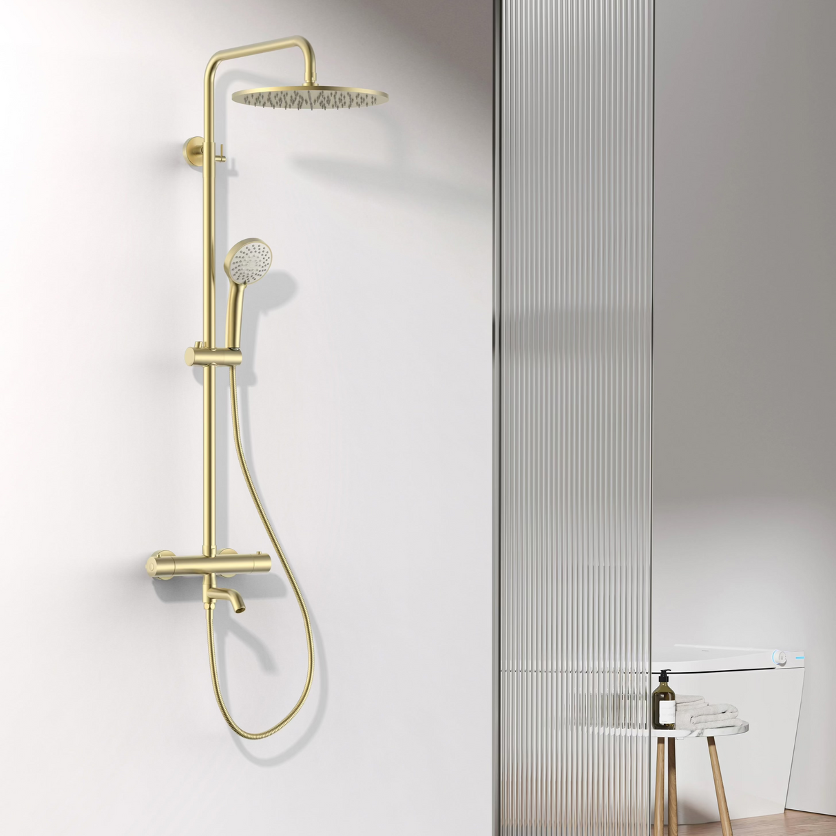 Aviro Thermostatic Shower Mixer Brushed Brass Gold