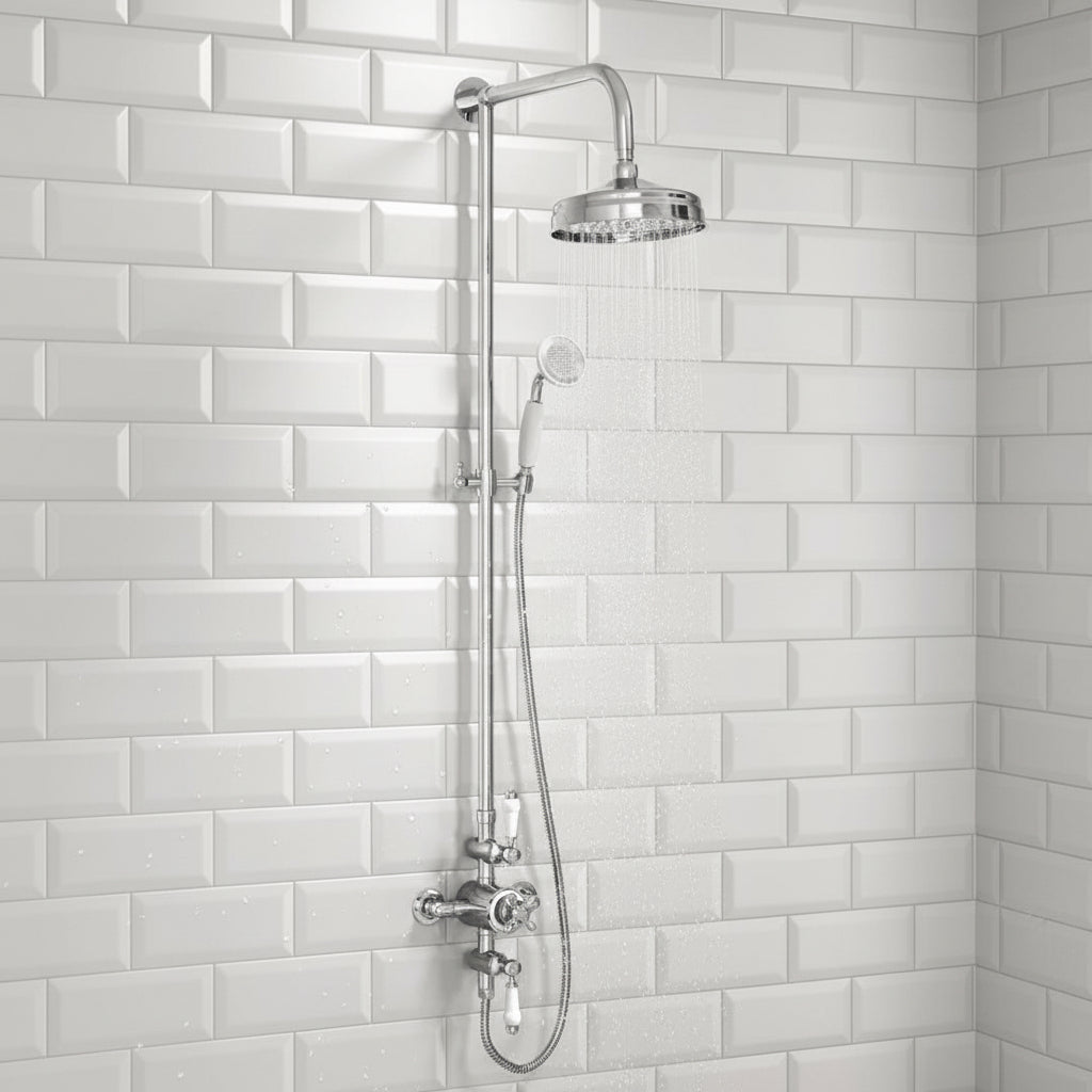 Traditional Rigid Riser Shower with Fixed Head and Handset