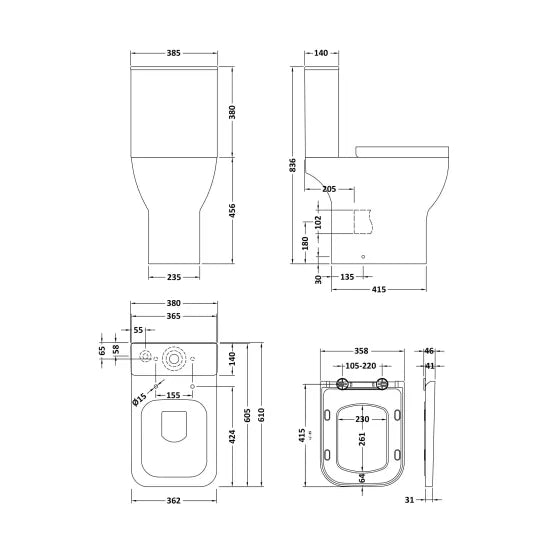 Synergy Acer Comfort Height Rimless Toilet Pan, Cistern & Seat