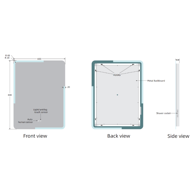 Yora vertical glow front lit mirror 600mm x 800mm