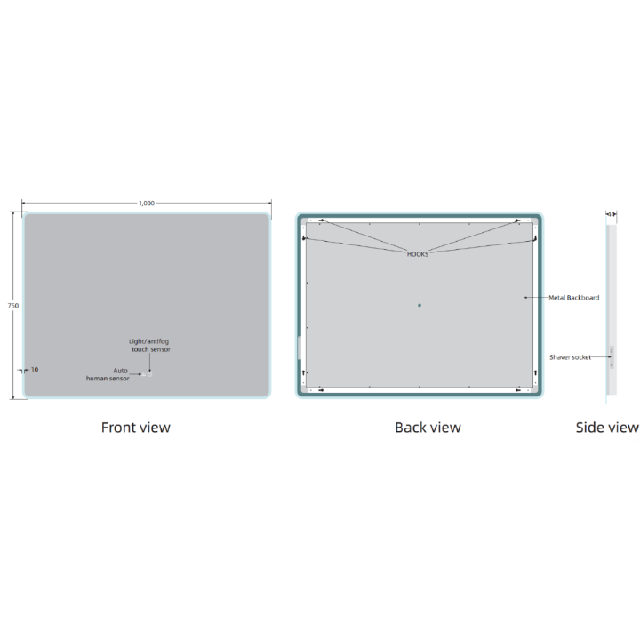 Yora horizontal front and back lit mirror 1000mm x 750mm