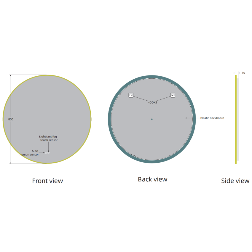 Luxury round brushed brass framed LED mirror 800 mm