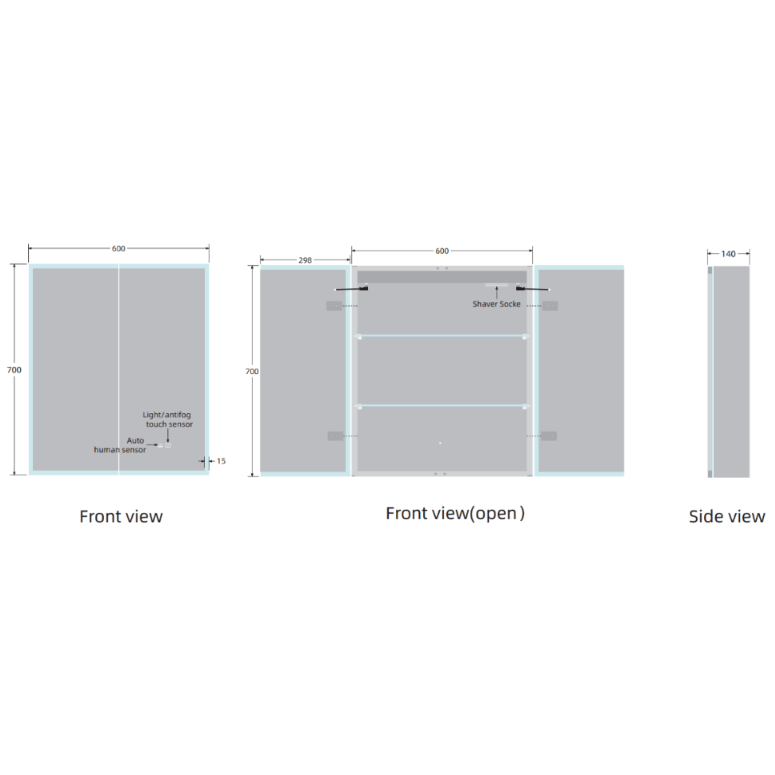 Yora vertical alaminum front lit mirror cabinet double door 600mm x 700mm