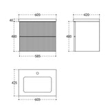 Audrey fluted wall hung vanity unit inc basin 600mm