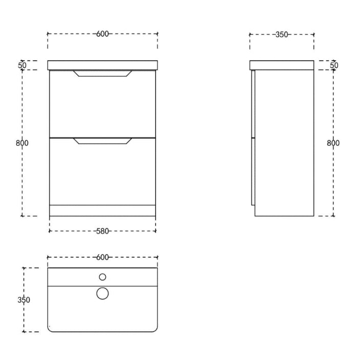 Judy Slimline floor standing vanity unit inc basin 600mm