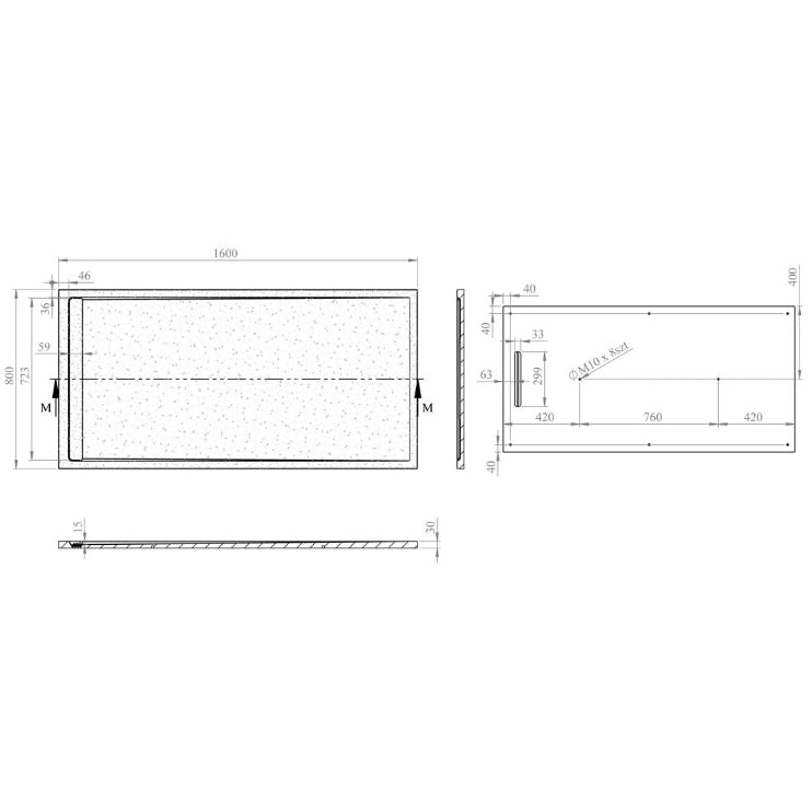 30mm Slate Rectangular Tray & Waste