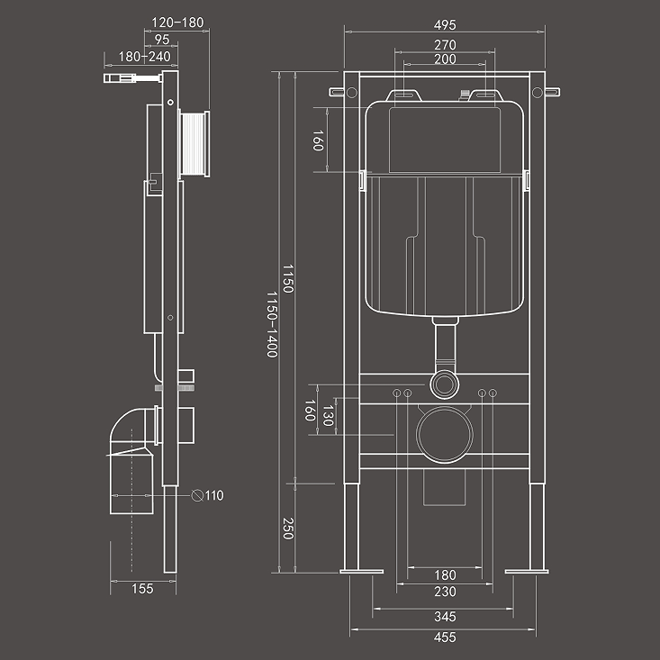 Cistern frame 1.15m for wall hung toilet