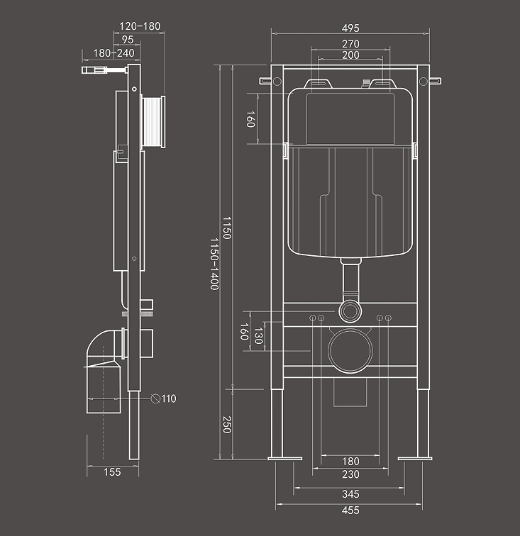 Cistern and White Wall Hung Toilet Set