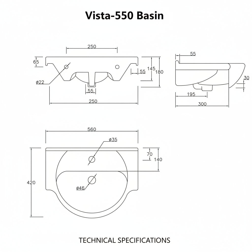 Vista Basin Unit & Basin - White Gloss