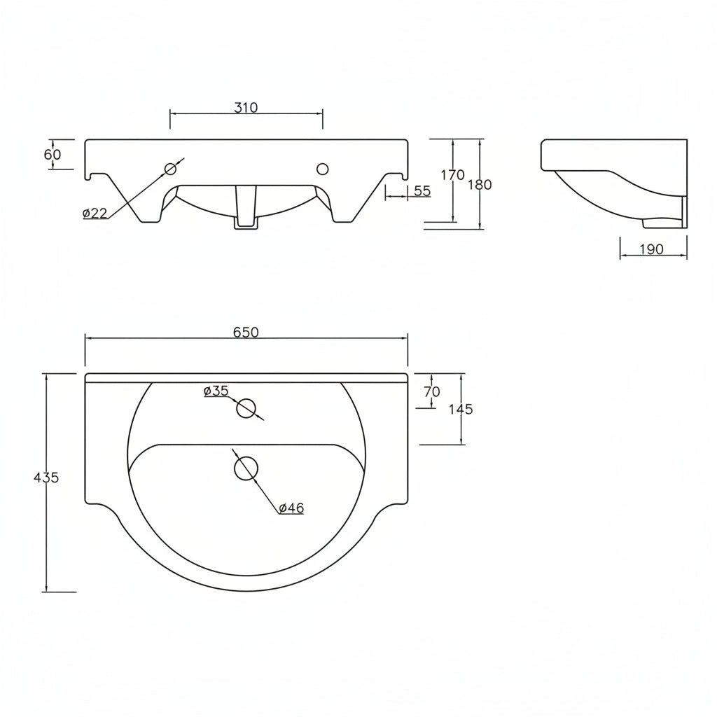 Vista Basin Unit & Basin - White Gloss