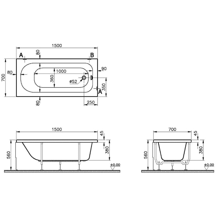 VitrA Optima 0TH Standard Bath
