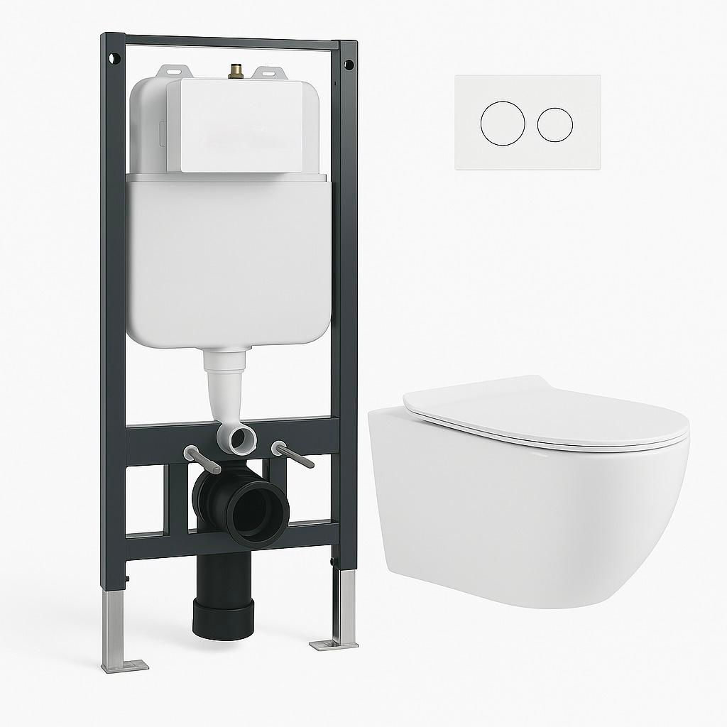 Cistern and White Wall Hung Toilet Set