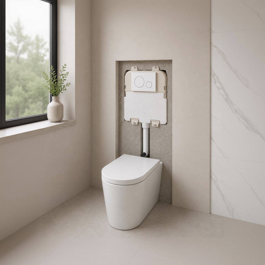 Concealed Toilet Cistern with White Flush Plate