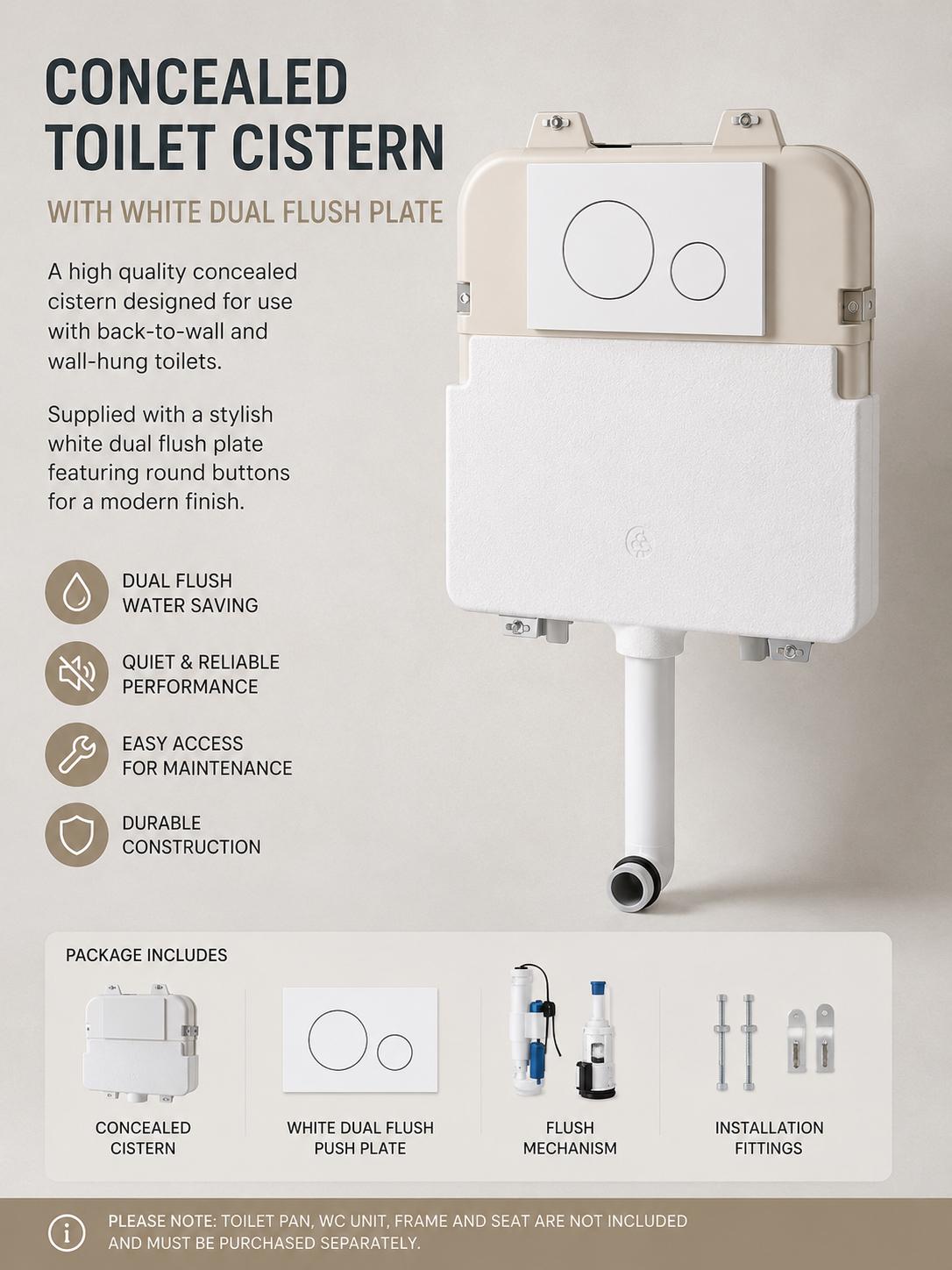 Concealed Toilet Cistern with White Flush Plate