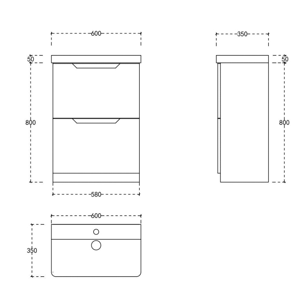 Judy Slimline white Gloss floor standing vanity 600mm