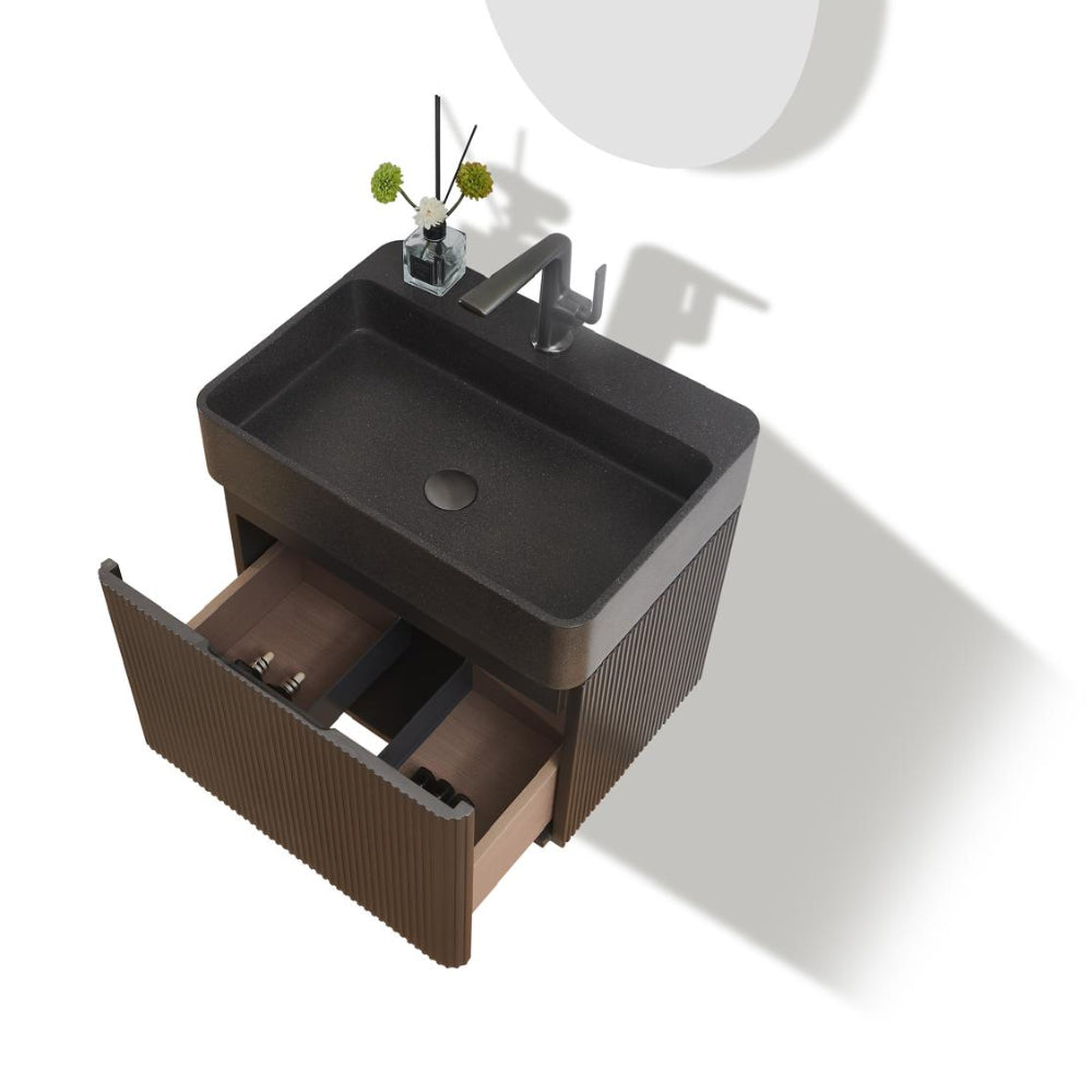 Milano metallic grey wall hung fluted vanity 600mm