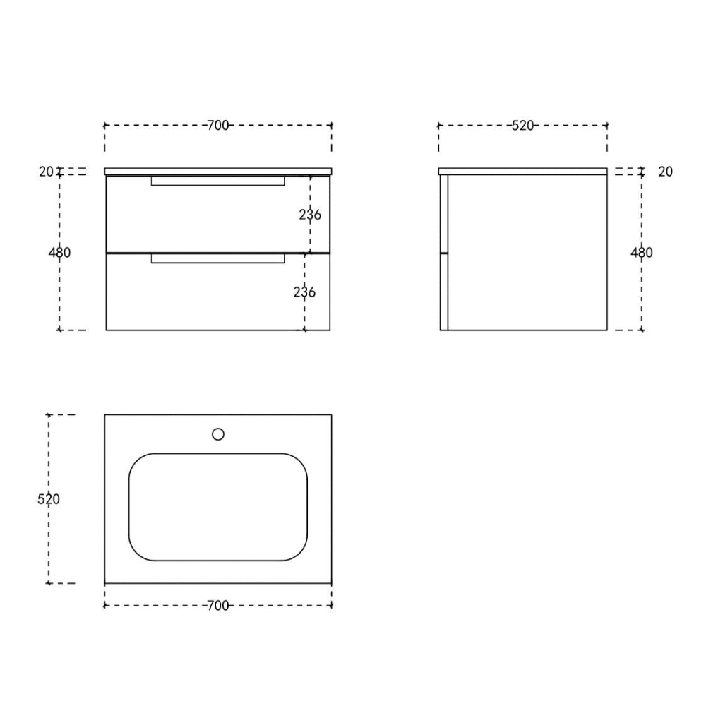 Layla metallic grey wall hung vanity 700mm