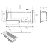 Navarre L Shape 1700x850x560mm 0TH Shower Bath Pack - Brushed Brass