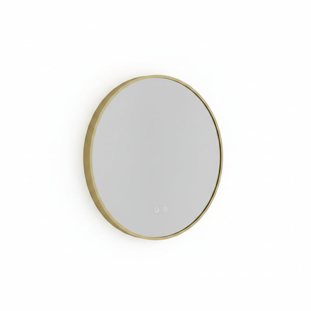 Luxury round brushed brass framed LED mirror 800 mm