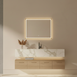 Yora horizontal frame front lit mirror brushed brass frame 800mm x 600mm