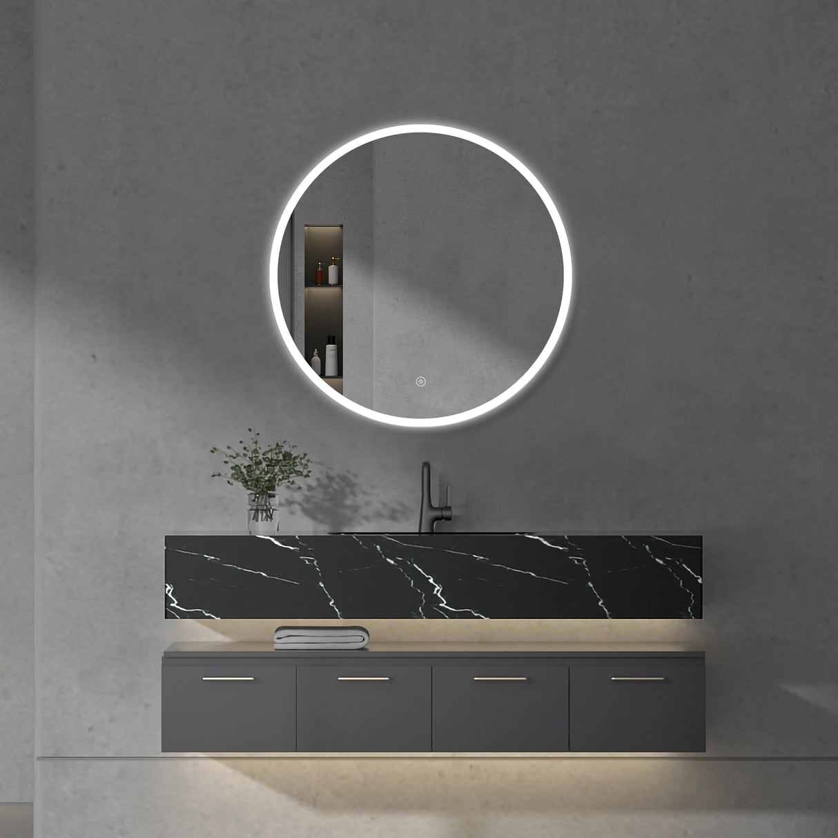 Yora circular front and back lit mirror 800mm x 800mm