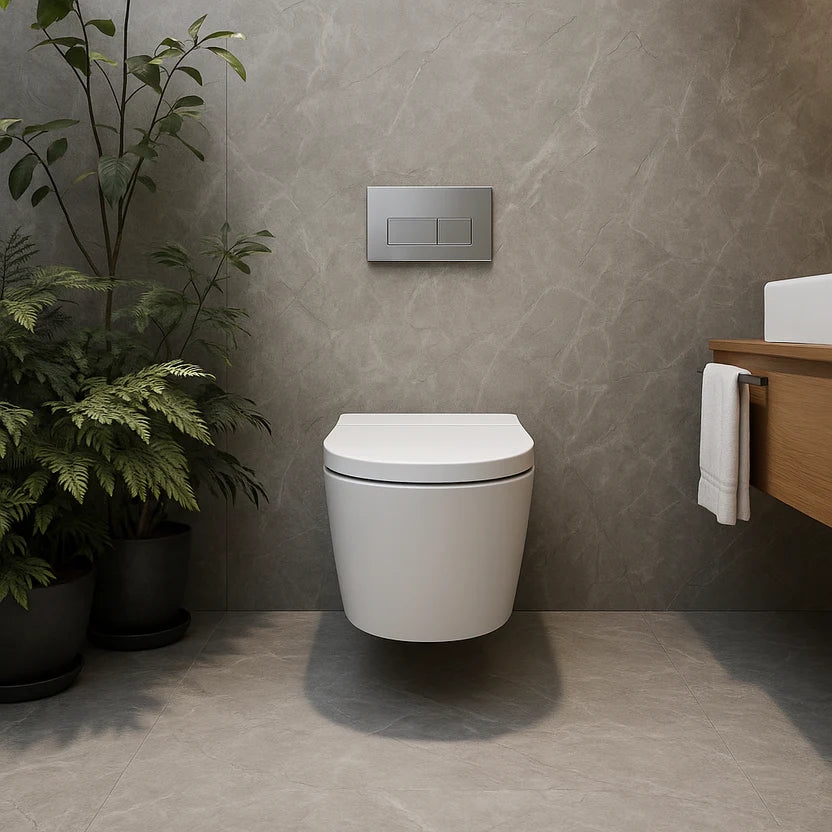 Yuki – The Floating Smart Toilet with Concealed Cistern and Chrome Flush Plate