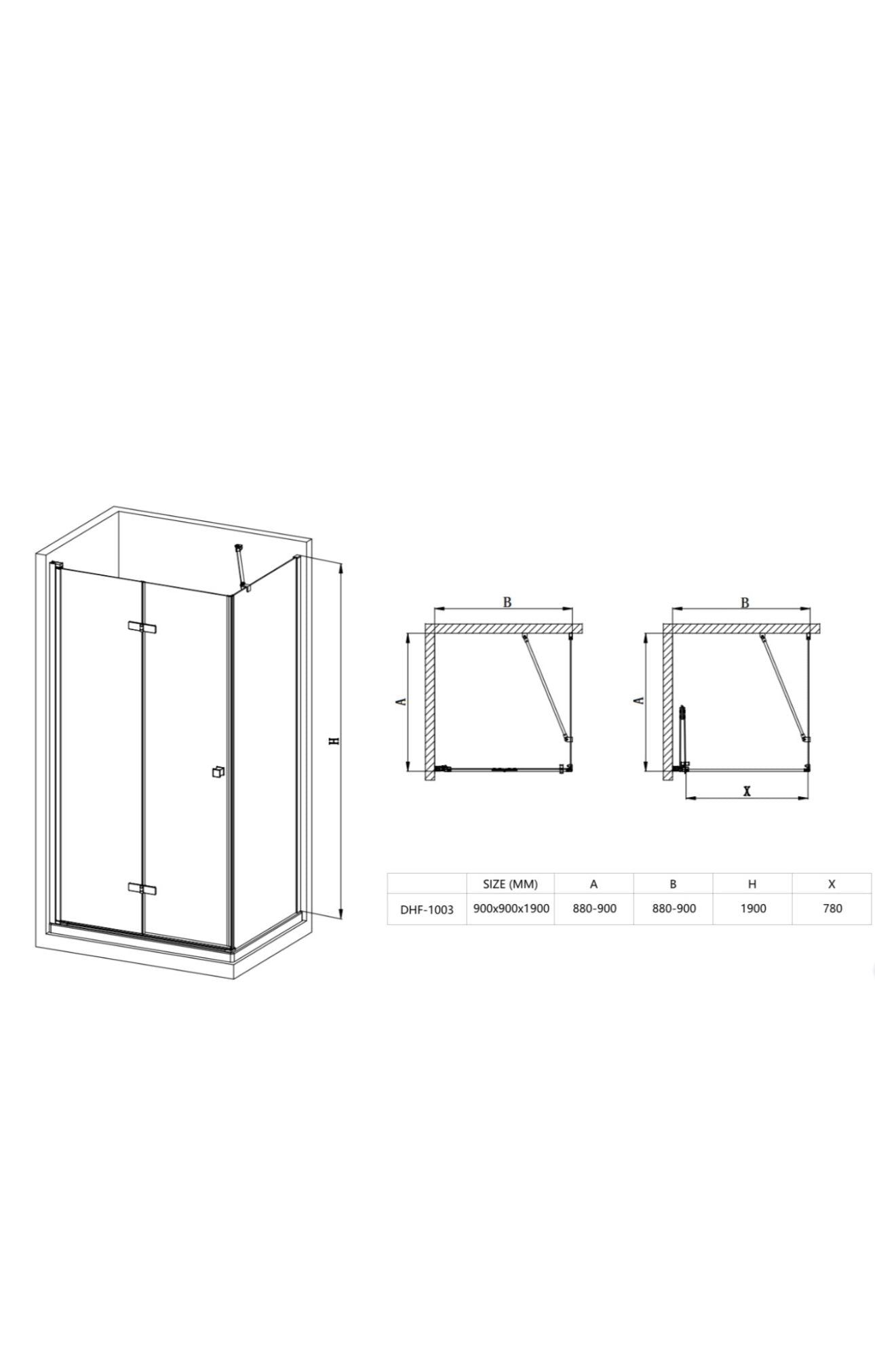 CASCADA Chrome shower enclosure 6MM Toughened Glass 900MM X 900MM X 1900MM